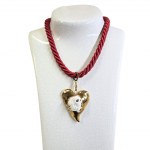 Heart necklace with roses and skull, 24k gold, unique, Romana Bielecka