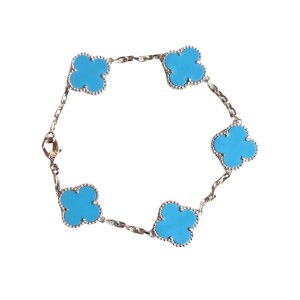 Náramok Van Cleef &amp; Arpels model Alhambra z bieleho zlata s tyrkysom (750)