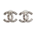 Gold-plated earrings with pearls and crystals, CC logo model, Chanel