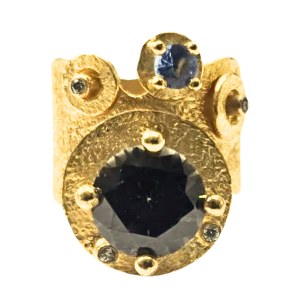 Anello in argento placcato oro con zirconi, unico, MMArte