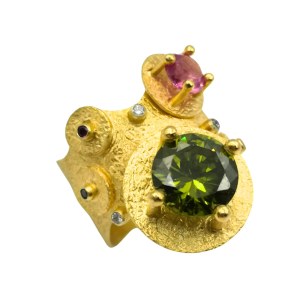 Anello in argento placcato oro con zirconi, unico, MMArte