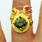Anello in argento placcato oro con zirconi, unico, MMArte