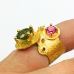 Anello in argento placcato oro con zirconi, unico, MMArte