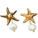 Starfish earrings (24k gold, pearl), unique, Romana Bielecka