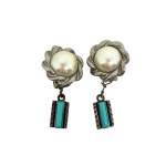 Silver earrings with turquoise and pearls (925)