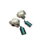 Silver earrings with turquoise and pearls (925)