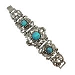Silver (?) openwork vintage bracelet with imitation turquoise