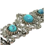 Silver (?) openwork vintage bracelet with imitation turquoise