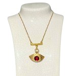 Gold-plated vintage fan pendant with red eyes