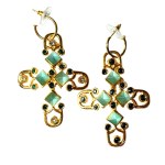 Gold-plated cross earrings with colored eyes