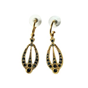 Gold-plated vintage earrings with navy blue eyes