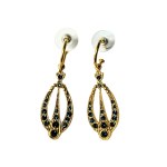 Gold-plated vintage earrings with navy blue eyes