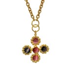 Pendant in the form of a cross with colored stones