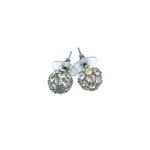 Silver-colored screw-in type ball earrings set with zircons