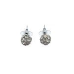 Silver-colored screw-in type ball earrings set with zircons