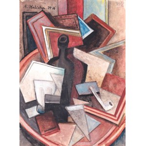 Alicja HALICKA (1894 - 1975), Cubizing still life with bottle and pipe; second decade of 20th century