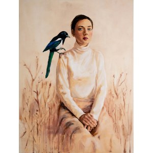 Kinga WIECZOREK (1988), Kobieta ze sroką; z cyklu Kobiety z ptakami; 2020