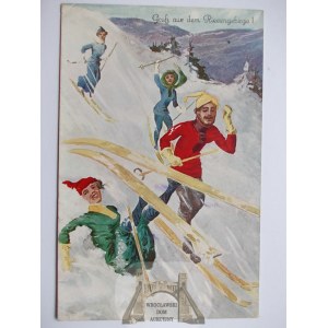 Karkonosze, Riesengebirge, narciarze, humor, 1942