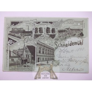 Piła, Schneidemuhl, litografia, księżycówka, 1898