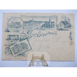 Piła, Schneidemuhl, 5 widoków, herb, obieg 1898, wydanie prawdopodobnie przed 1895 Vorlaufer
