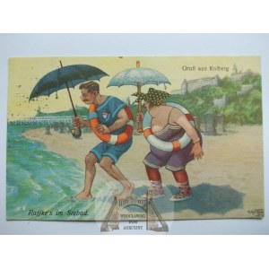 Kolobrzeg, Kolberg, bather, humor, 1924