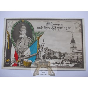 Warszawa, Zamek Królewski, niemieckie flagi, książę Leopold, kolaż, 1915