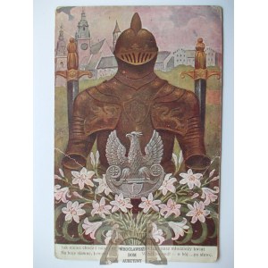 Patriotic, legion eagle, knight, painted by Grzybowski, circa 1920.