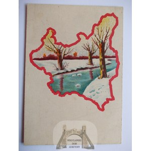 Patriotyczna, Polska w pocztówce - zima, mapka, ok. 1919