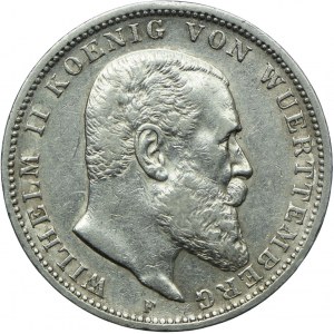 Niemcy, Wirtembergia, Wilhelm II, 3 marki 1909 F, Stuttgart