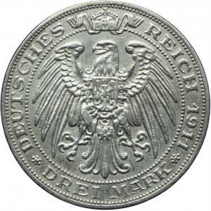 Niemcy, Prusy, Wilhelm II, 3 marki 1911 A, Berlin