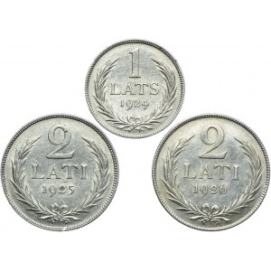 Łotwa, zestaw 1 łat 1924, 2 łaty 1925, 1926 (3szt.)