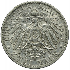 Niemcy, Badenia, Fryderyk I, 2 marki 1899 G, Karlsruhe