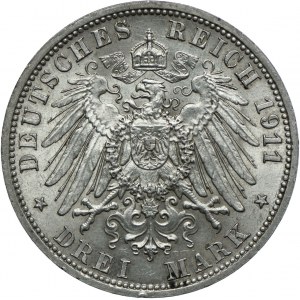 Niemcy, Prusy, Wilhelm II, 3 marki 1911 A, Berlin
