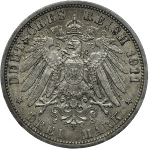 Niemcy, Prusy, Wilhelm II, 3 marki 1911 A, Berlin