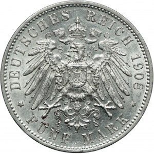 Niemcy, Wirtembergia, Wilhelm II, 5 marek 1908 F, Stuttgart