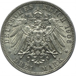 Niemcy, Prusy, Wilhelm II, 3 marki 1908 A, Berlin