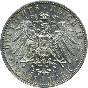 Niemcy, Saksonia, Fryderyk August III, 3 marki 1912 E, Muldenhütten