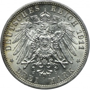 Niemcy, Prusy, Wilhelm II, 3 marki 1911 A, Berlin