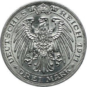 Niemcy, Prusy, Wilhelm II, 3 marki 1911 A, Berlin