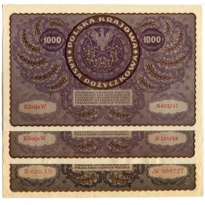 1.000 marek 1919 MIX SERII (3 szt.)