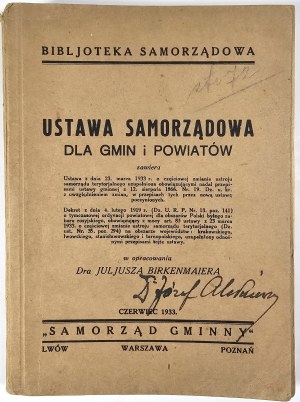 Birkenmajer Juliusz - Local government law for municipalities and districts.... In elaboration. ... Lviv-Warsaw-Poznan 1938 