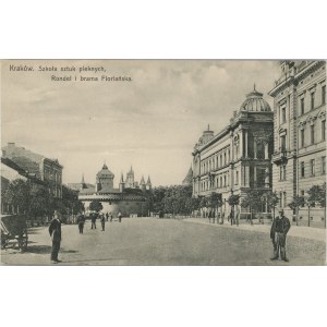 Kraków - Szkoła Sztuk Pięknych, Rondel i Brama Floriańska, 1910.
