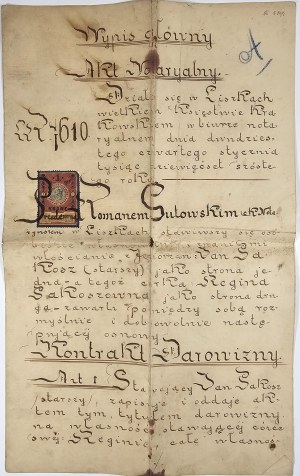 Donation Contract, Notarial Deed, Liszki near Krakow, January 24, 1904.