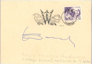 Penderecki Krzysztof - Autograph on the occasion of the Wawel Castle concert, dn. 16.6.1980.