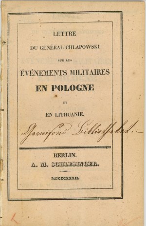 [November Uprising] Lettre de General Chlapowski sur les Evenements Militaires en Pologne et Lithuanie, 1832.