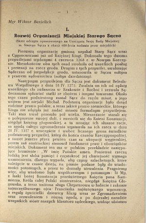 [Stary Sącz] From the history of Stary Sącz. Collective work edited by M. Mikuta, J. Migacz and F. Debowski. Stary Sącz 1957 Nakł. Organizing Committee for the Celebration of the 700th Anniversary of the City of Stary Sącz.