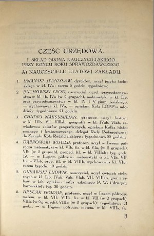 [Stanislawow] Report of the Management of the State Second Middle School named after Marshal Jozef Pisludski in Stanislawow for the school year 1933/34. Stanislawow 1934 Nakl. Parents' Fund in Stanislawow