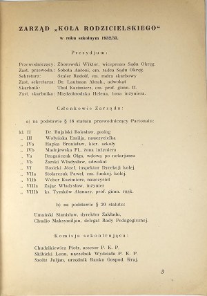 [Stanislawow] Report of the Directorate of the State Middle School II in Stanislawow for the school year 1932/33. Stanislawow 1933 Nakl. Parents' Circle at the State Gymnasium II in Stanislawow.