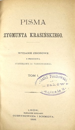 Krasiński Zygmunt - Pisma. Collective edition with a preface by Stanislaw Tarnowski. VOL. I-IV. Lviv 1898 Nakł. Księg. Gubrynowicz and Schmidt.