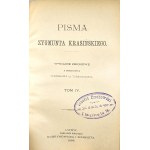 Krasiński Zygmunt - Pisma. Wydanie zbiorowe z przedmową Stanisława Tarnowskiego. T. I-IV. Lwów 1898 Nakł. Księg. Gubrynowicza i Schmidta.
